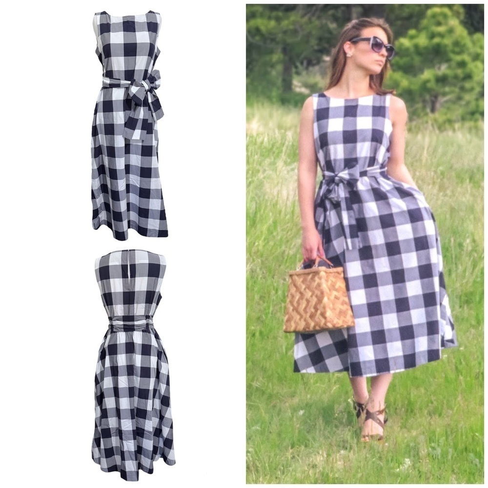Ann Taylor Sleeveless A-Line Checkered Midi Dress Belted Size Medium
